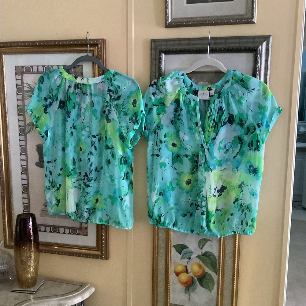 St Johns Bay blouse size PS summer colors yellow green black sheer light…